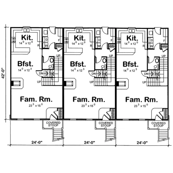 Multi-Family House Plan First Floor - Willow Grove Two-Story Triplex 026D-0147 - Shop House Plans and More