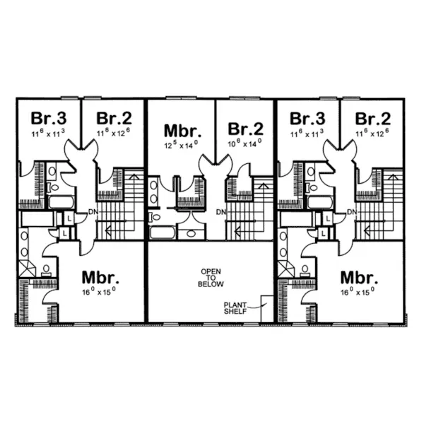 Multi-Family House Plan Second Floor - Willow Grove Two-Story Triplex 026D-0147 - Shop House Plans and More