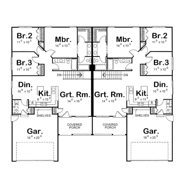 Multi-Family House Plan First Floor - Dickinson Multi-Family Duplex 026D-0150 - Search House Plans and More