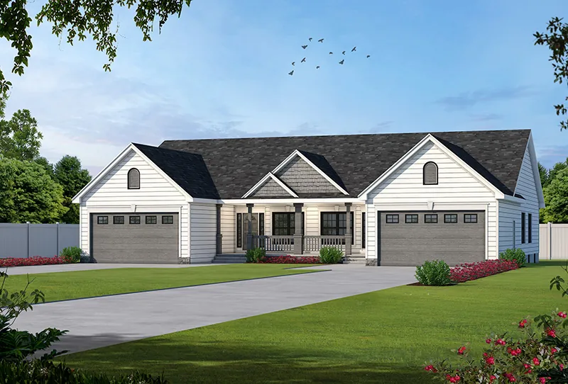 Ranch House Plan Front Image - Dickinson Multi-Family Duplex 026D-0150 - Search House Plans and More
