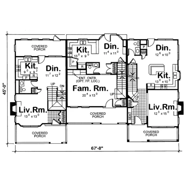 Multi-Family House Plan First Floor - Beadon Point Country Triplex 026D-0151 - Search House Plans and More