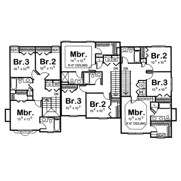 Multi-Family House Plan Second Floor - Beadon Point Country Triplex 026D-0151 - Search House Plans and More