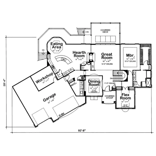 Ranch House Plan First Floor - Brackenville Ranch Home 026D-0193 - Search House Plans and More