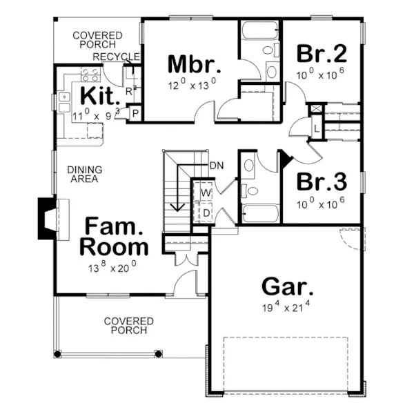 Traditional House Plan First Floor - Morely Craftsman Ranch Home 026D-0218 - Shop House Plans and More