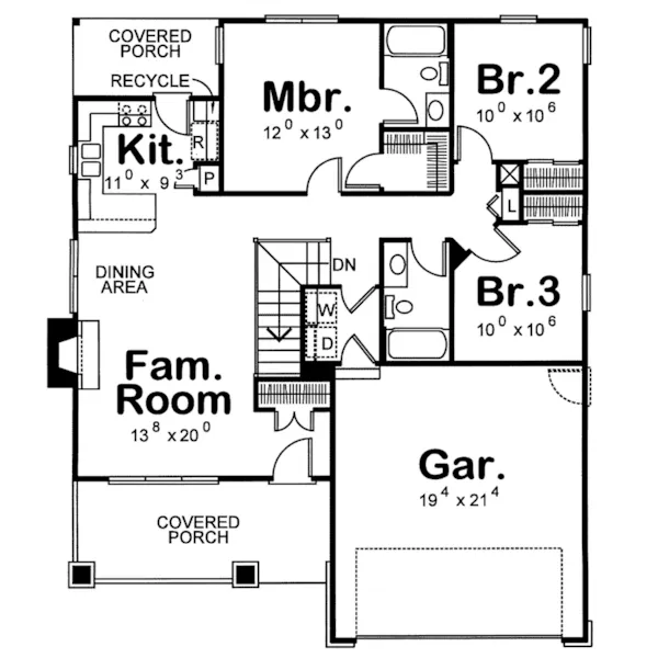 Arts & Crafts House Plan First Floor - Perryville Ranch Home 026D-0219 - Shop House Plans and More