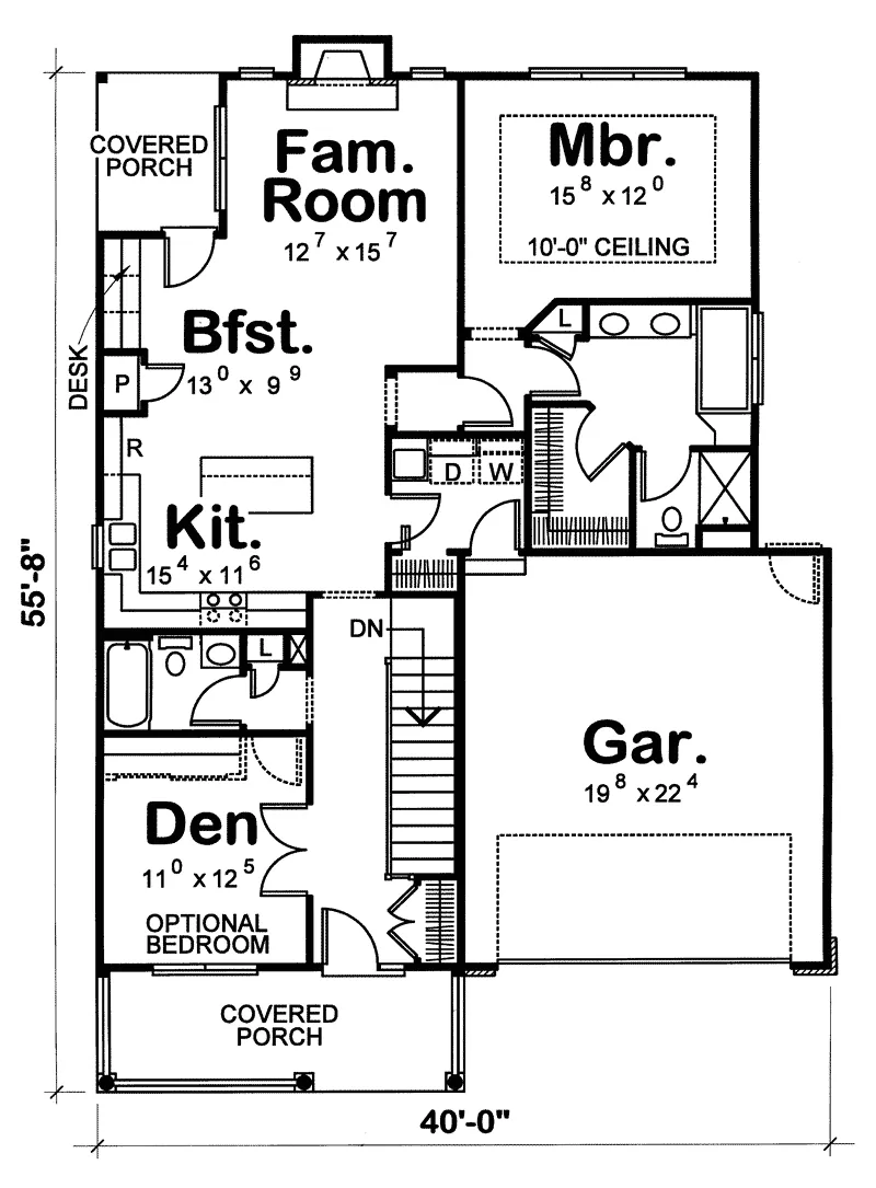 Ranch House Plan First Floor - Langdon Heights Craftsman Home 026D-0225 - Shop House Plans and More