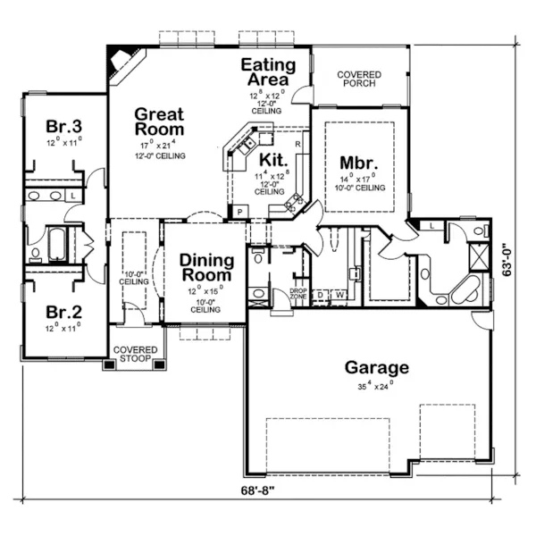 Ranch House Plan First Floor - Hopkins Park Craftsman Home 026D-0296 - Search House Plans and More