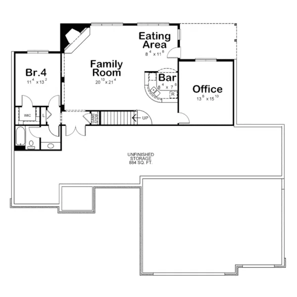 Ranch House Plan Lower Level Floor - Hopkins Park Craftsman Home 026D-0296 - Search House Plans and More