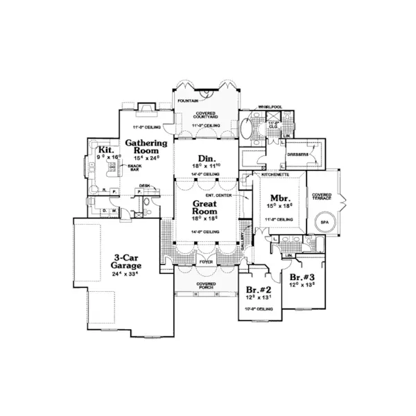 Ranch House Plan First Floor - Burdella Stucco Home 026D-0994 - Search House Plans and More