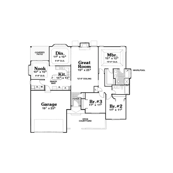 Ranch House Plan First Floor - Perdido Key Sunbelt Home 026D-0996 - Shop House Plans and More