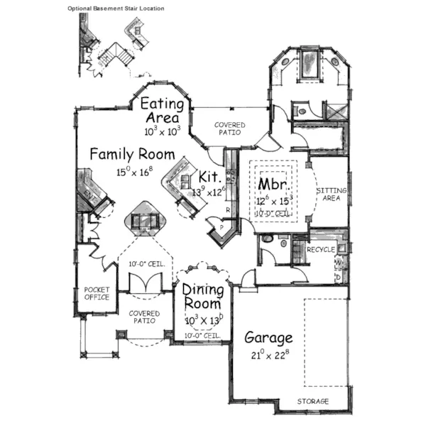 Modern House Plan First Floor - Howland European Ranch Home 026D-1014 - Search House Plans and More