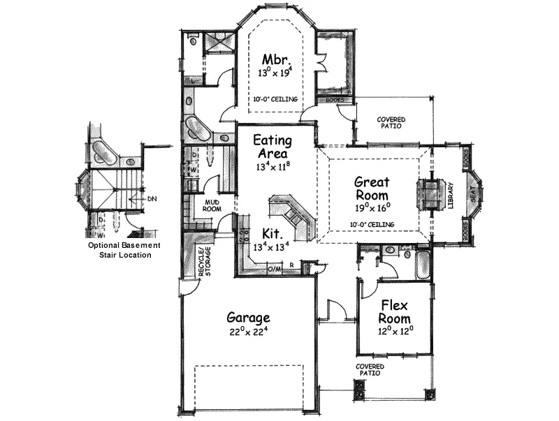 European House Plan First Floor - Bartholomew Ranch Home 026D-1019 - Search House Plans and More