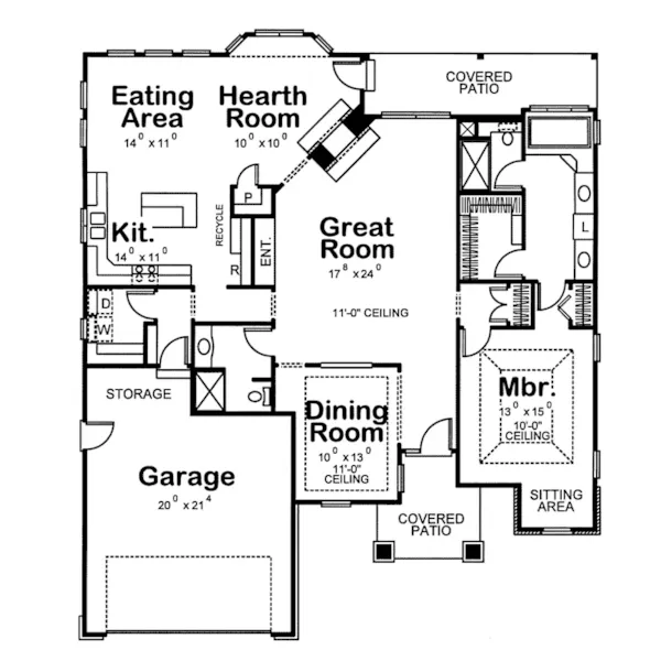 Ranch House Plan First Floor - Sanctuary Ranch Home 026D-1021 - Shop House Plans and More