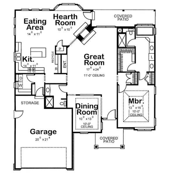 Ranch House Plan First Floor - Harveys Lake Ranch Home 026D-1022 - Search House Plans and More