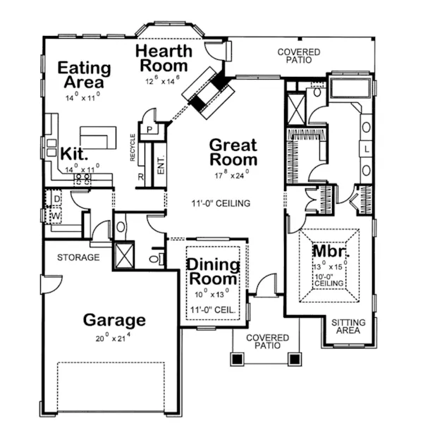 Modern House Plan First Floor - Lombez European Ranch Home 026D-1023 - Shop House Plans and More