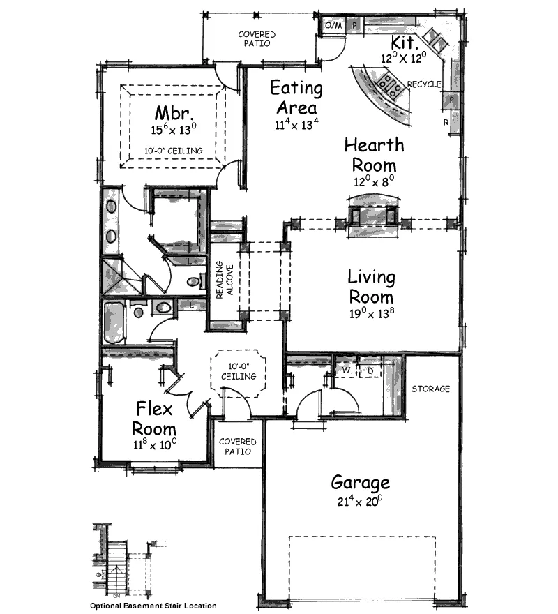 Contemporary House Plan First Floor - Westphalia Hill Ranch Home 026D-1025 - Shop House Plans and More