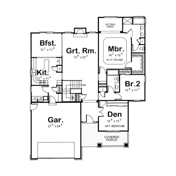 Ranch House Plan First Floor - Rolling Rock Ranch Home 026D-1196 - Shop House Plans and More