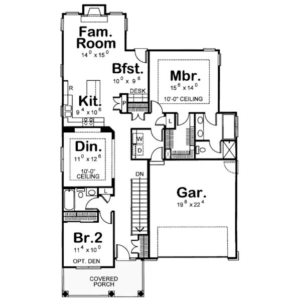 Traditional House Plan First Floor - Swansea Shingle Craftsman Home 026D-1223 - Shop House Plans and More