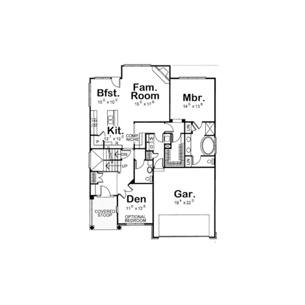 Traditional House Plan First Floor - Red Bud Traditional Home 026D-1235 - Shop House Plans and More