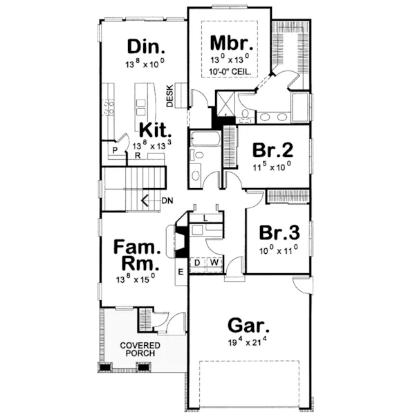 Ranch House Plan First Floor - Shawneetown Craftsman Home 026D-1249 - Shop House Plans and More