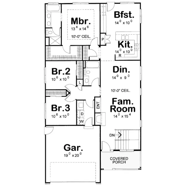 Shingle House Plan First Floor - McHenry Point Craftsman Home 026D-1255 - Shop House Plans and More