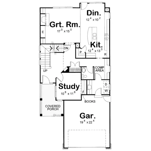 Traditional House Plan First Floor - Green Bay Narrow Lot Home 026D-1259 - Search House Plans and More