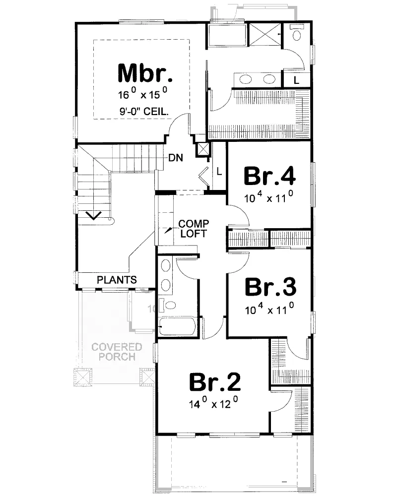 Arts & Crafts House Plan Second Floor - Lilymoor Craftsman Style Home 026D-1261 - Shop House Plans and More