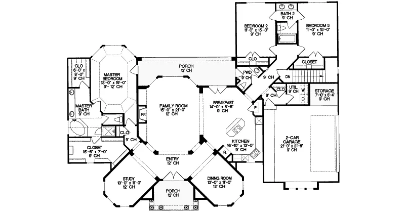 Modern House Plan First Floor - Randolph Bay Sunbelt Home 026D-1358 - Shop House Plans and More