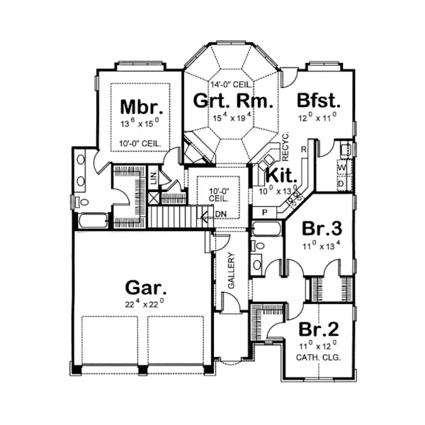 Sunbelt House Plan First Floor - Crooked Cliff Ranch Home 026D-1383 - Search House Plans and More