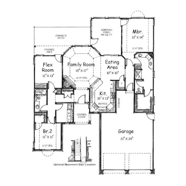 Traditional House Plan First Floor - Merdian Hill Ranch Home 026D-1390 - Shop House Plans and More