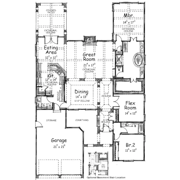 Ranch House Plan First Floor - Maywood Spanish Style Home 026D-1391 - Shop House Plans and More