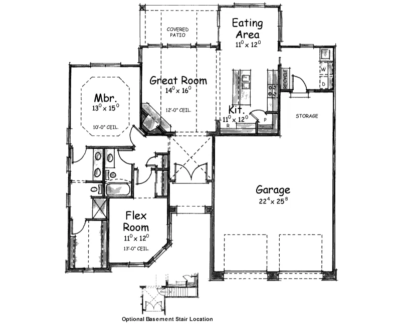 Traditional House Plan First Floor - La Grange Point Ranch Home 026D-1397 - Shop House Plans and More