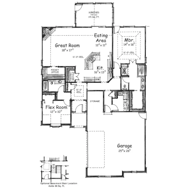 Arts & Crafts House Plan First Floor - Hiller Place One-Story Home 026D-1638 - Search House Plans and More