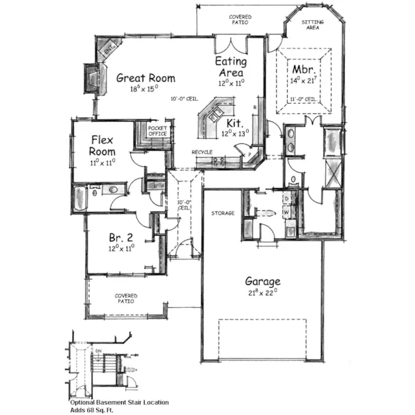 Ranch House Plan First Floor - Westbay Sunbelt Ranch Home 026D-1650 - Shop House Plans and More