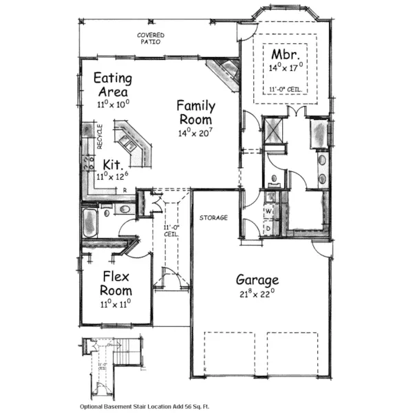 Ranch House Plan First Floor - Peppertown Sunbelt Ranch Home 026D-1653 - Shop House Plans and More