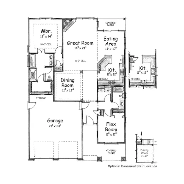 Ranch House Plan First Floor - Solsberry Sunbelt Ranch Home 026D-1657 - Shop House Plans and More