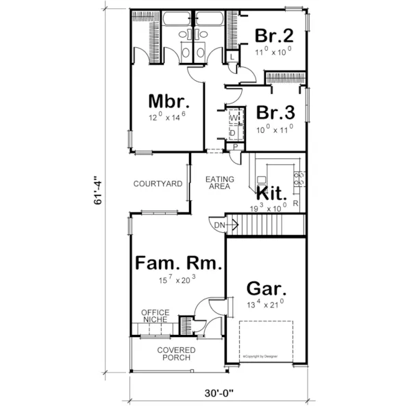 Traditional House Plan First Floor - Baden Springs Narrow Lot Home 026D-1662 - Search House Plans and More