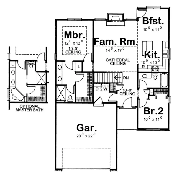 Ranch House Plan First Floor - Pecan Point Narrow Lot Home 026D-1666 - Shop House Plans and More