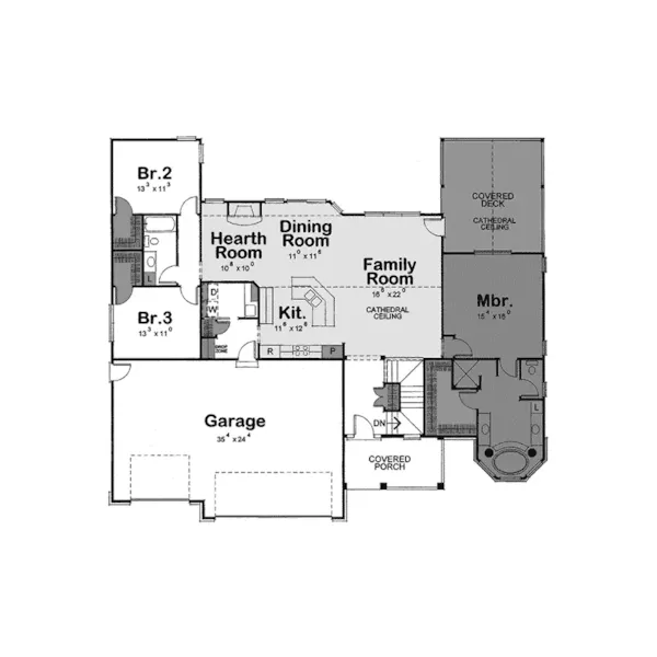 Traditional House Plan First Floor - Larkwood European Ranch Home 026D-1673 - Shop House Plans and More