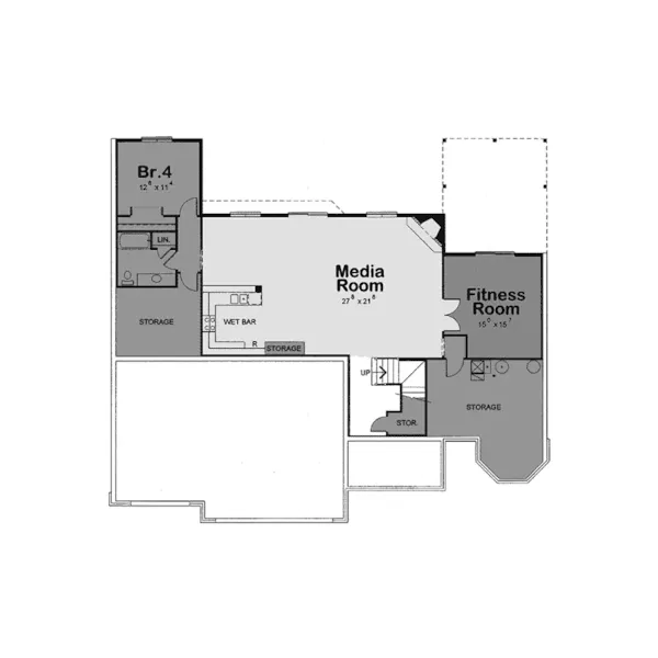 Traditional House Plan Lower Level Floor - Larkwood European Ranch Home 026D-1673 - Shop House Plans and More