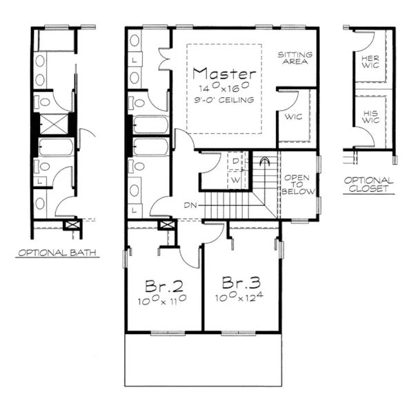 Traditional House Plan Second Floor - Sanborn Narrow Lot Home 026D-1692 - Shop House Plans and More