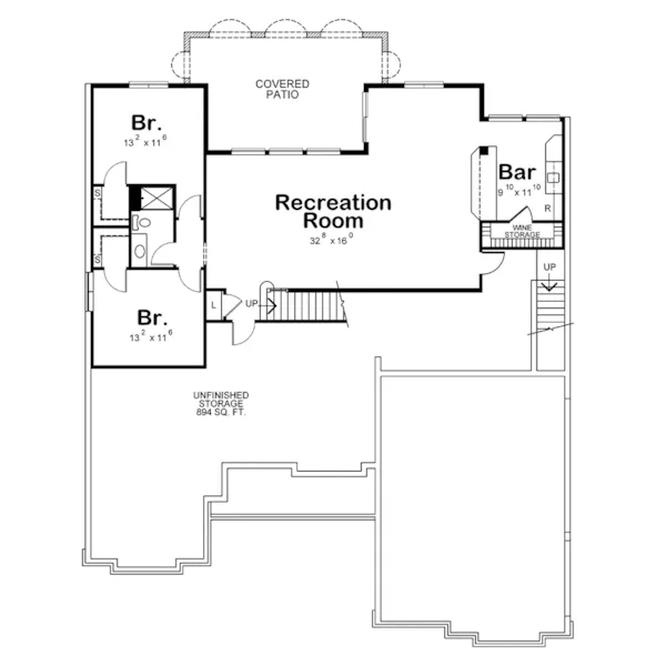 Arts & Crafts House Plan Lower Level Floor - Worthington Park European Home 026D-1715 - Shop House Plans and More