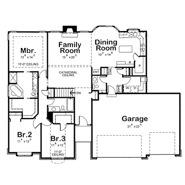 Country House Plan First Floor - Garrison Pass Country Ranch Home 026D-1722 - Search House Plans and More