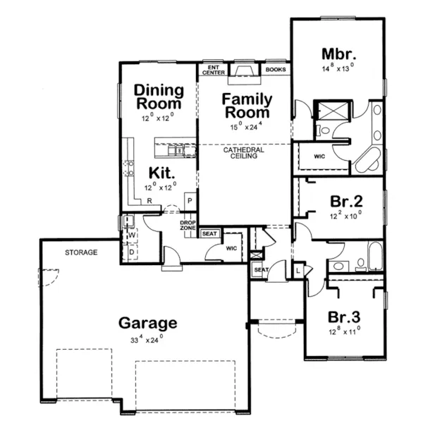 Traditional House Plan First Floor - Clarence Creek Ranch Home 026D-1735 - Search House Plans and More