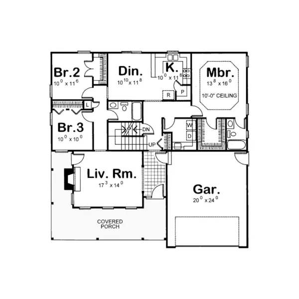 Traditional House Plan First Floor - Browden Country Ranch Home 026D-1798 - Search House Plans and More