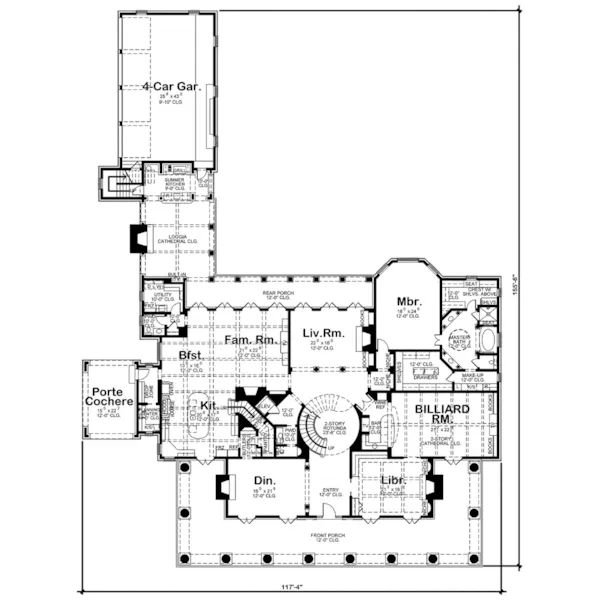 Southern Plantation House Plan First Floor - Southern Comfort Luxury Home 026D-1856 - Shop House Plans and More