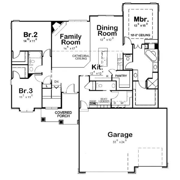 Ranch House Plan First Floor - Ruggeri Rustic Ranch Home 026D-1871 - Shop House Plans and More