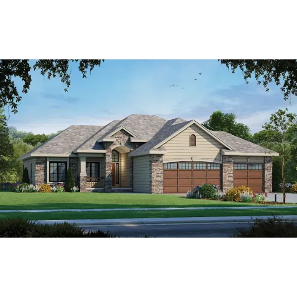 Ranch House Plan Front of Home - Ruggeri Rustic Ranch Home 026D-1871 - Shop House Plans and More