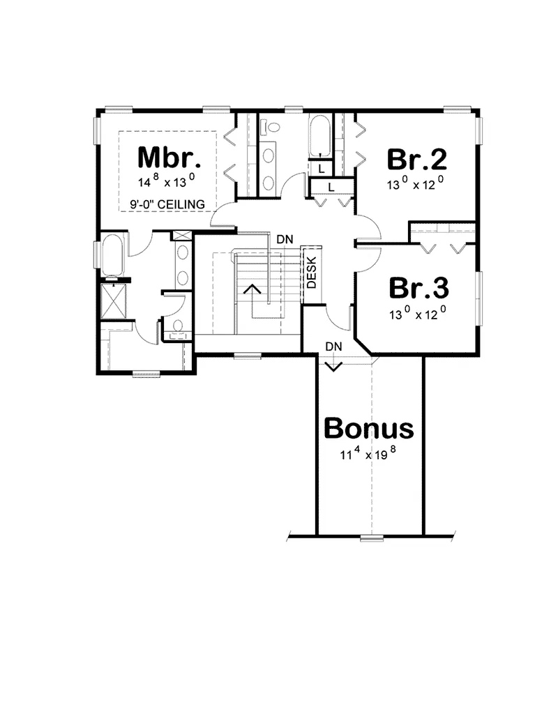 Traditional House Plan Second Floor - 026D-1879 - Shop House Plans and More