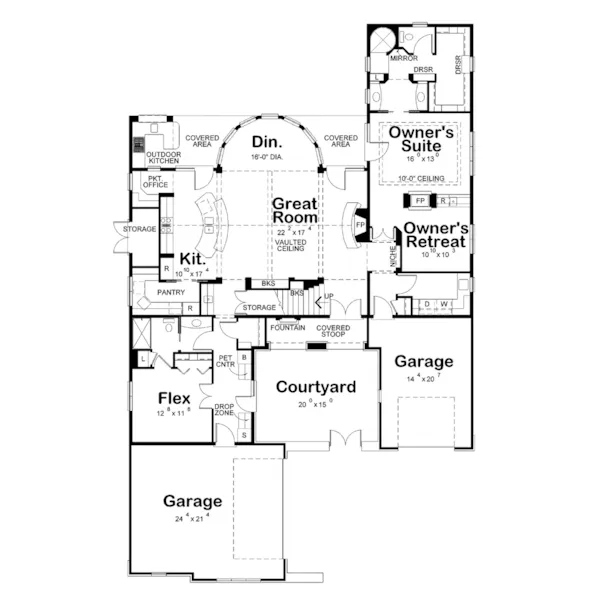 Country French House Plan First Floor - Dornewood Rustic Prairie Home 026D-1885 - Search House Plans and More